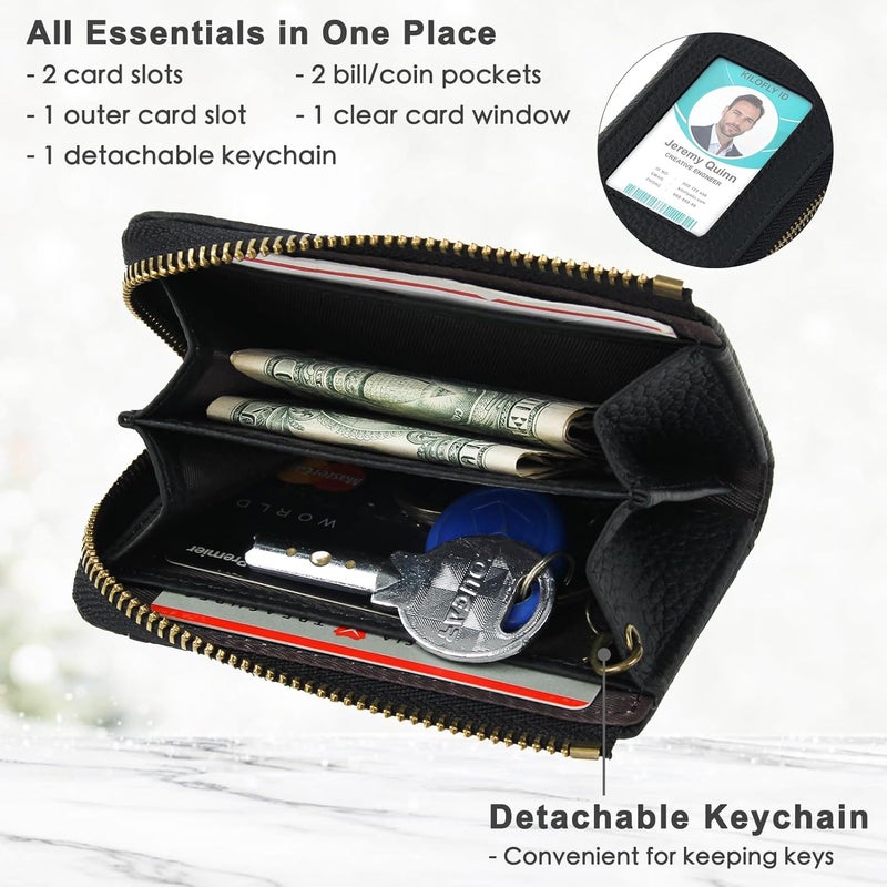 kilofly Genuine Leather Card Slot ID Holder Wallet + Keychain Cable Organizer - Image 2